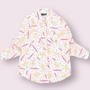 KARL Lagerfeld Paris Pink and Yellow Graphic Shirt Large 3/4 to Long Sleeves